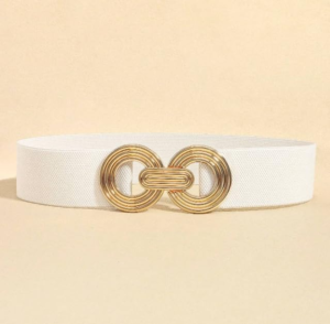 Women’s Elastic Waist Belt with Dual Circle Gold Buckle – Adjustable Fashion Belt for Dresses | Zivara Fashion
