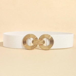 Women’s Elastic Waist Belt with Dual Circle Gold Buckle – Adjustable Fashion Belt for Dresses | Zivara Fashion